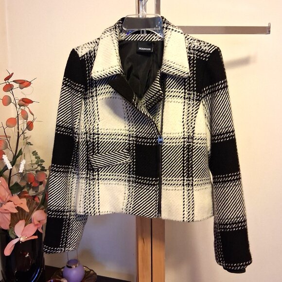 NWT NOUSVOUS Women's Black White Lined Blazer Zip Blazer Jacket Size M 10 - Picture 12 of 16